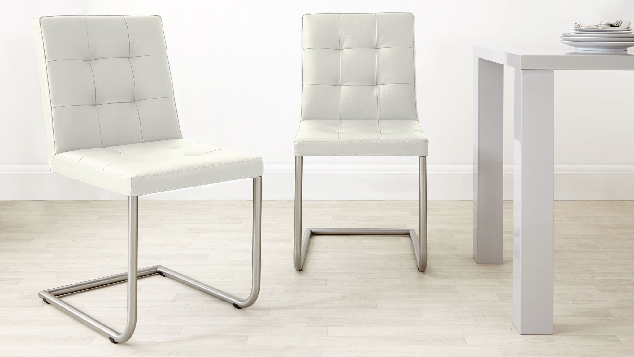 White Quilted Real Leather Dining Chairs