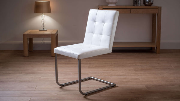 Quilted Real Leather Dining Chairs in White