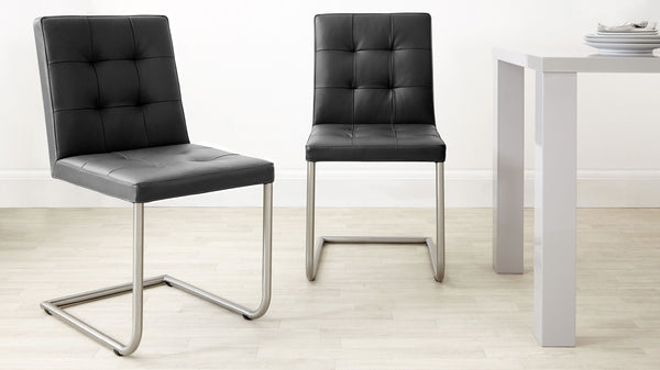 Black Real Leather Cantilever Dining Chairs